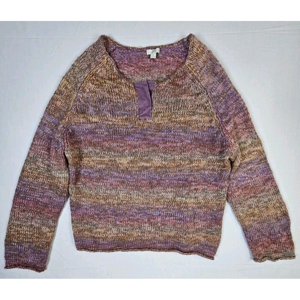 J Jill Sweater Women's Sz Large Purple Pink Brown Marbled Cabincore Wool Blend L